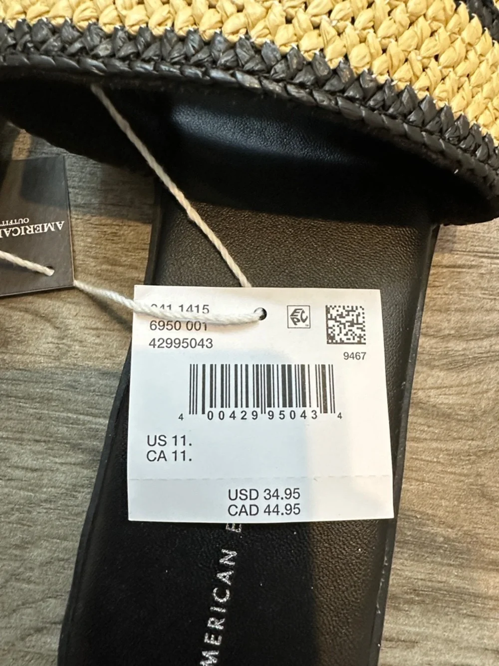 American Eagle Outfitters Black and Straw Woven Slide Sandals NWT 11 M - Picture 4 of 5